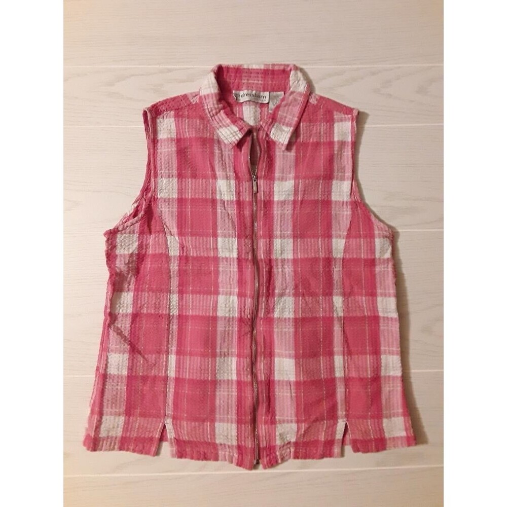 DressBarn 100% cotton plaid zip up sleeveless shirt size 14-16